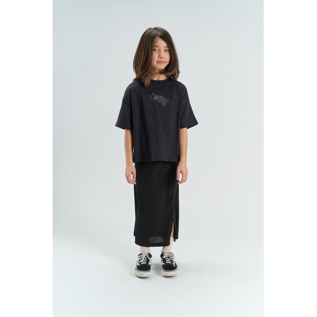 Yvette Long Glitter Skirt, Black